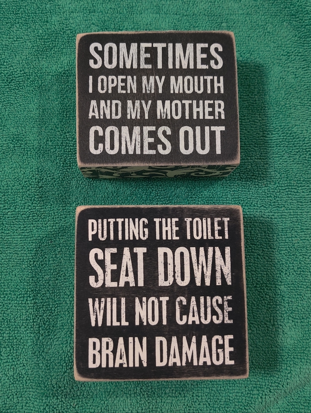 Black Wooden Bathroom Humor Sign Set - Rustic Quote Blocks